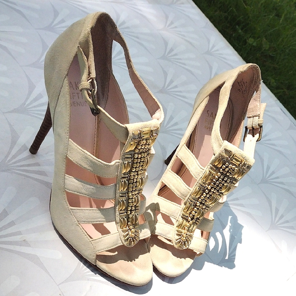 Saks Fifth Avenue Lona Gold Beaded High Heels